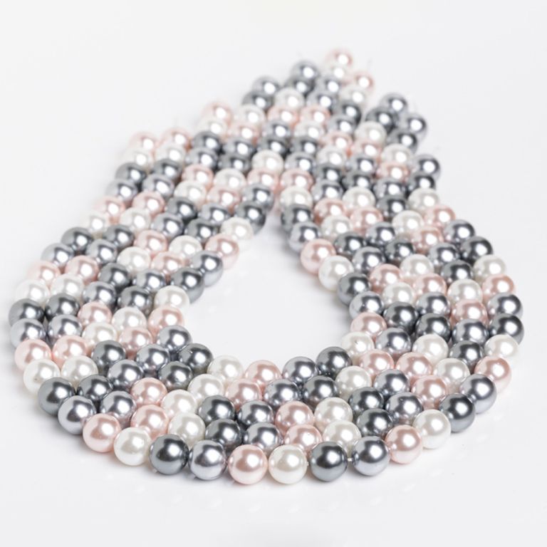 Scoica 3 culori, alb, gri, piersica sfere 10 mm I Magazinuldepietre.ro