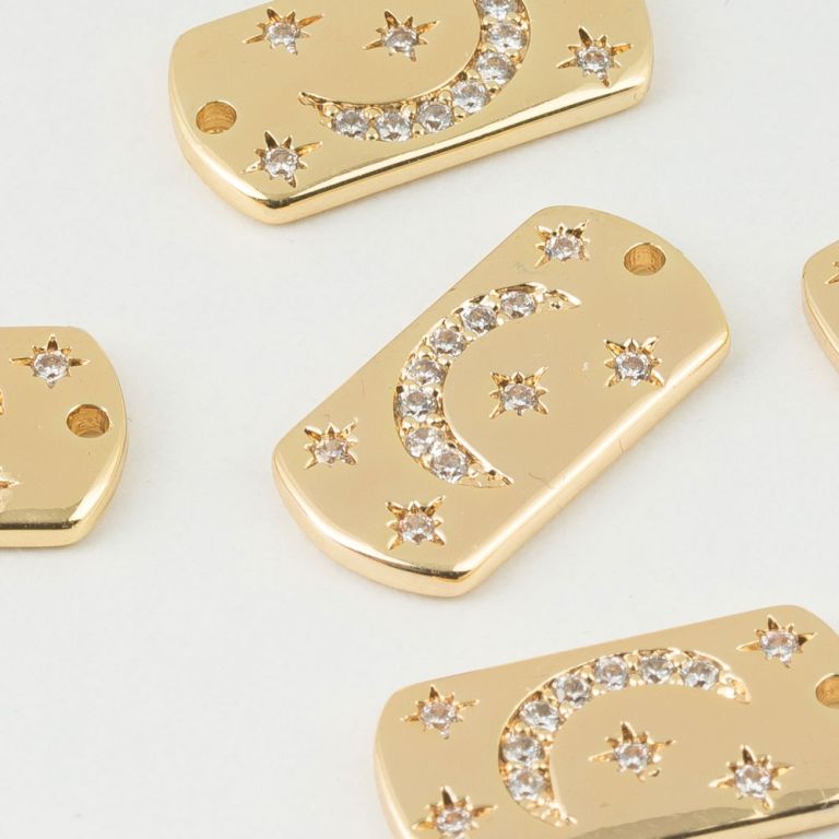 Black Friday - Reduceri [Charm cupru placat auriu dreptunghi rotunjit luna si stele 10x19 mm zirconiu alb - 1 buc] Promotie