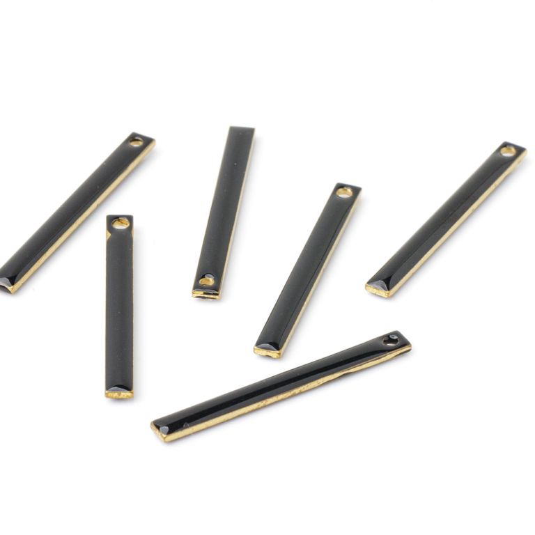 Black Friday - Reduceri [Charm cupru placat auriu dreptunghi email negru 3x30 mm - 6 buc] Promotie
