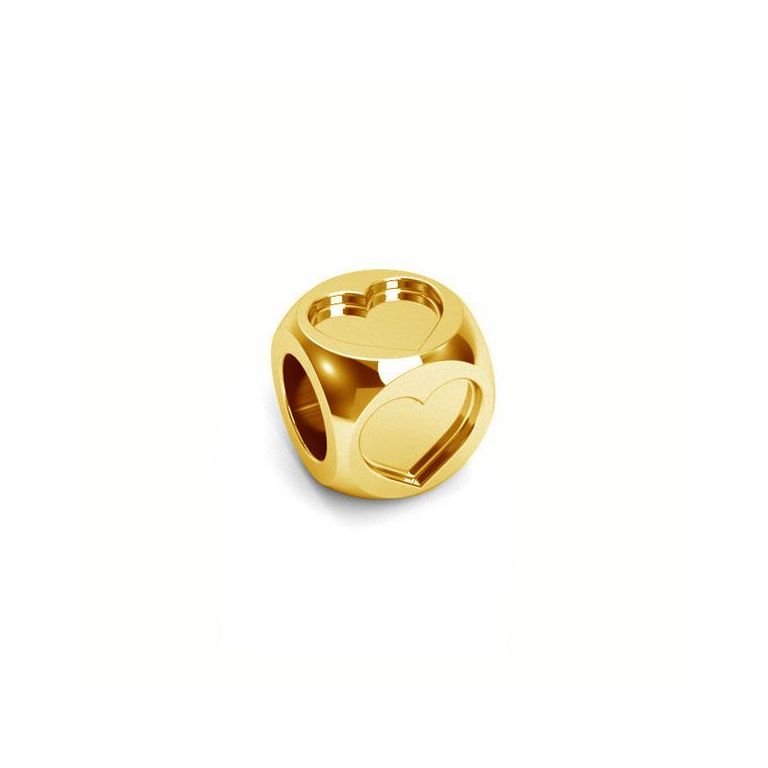 Distantier argint placat aur 24k cub cu inimi 4.8x4.8 mm orificiu 3 mm - 1 buc I Magazinuldepietre.ro