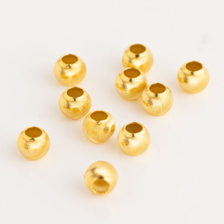 Accesorii - Bile argint placat aur 14K valuri 4 mm orificiu 1.5 mm - 10 buc